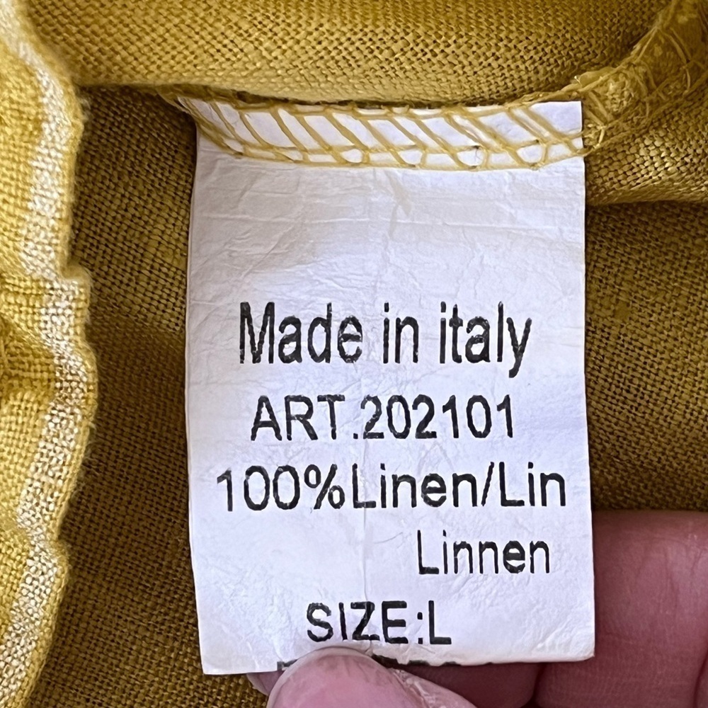 Lungo L'Arno 100% Linen Made in Italy Mustard Striped Ruffle Tunic Top L Boho - Picture 9 of 12
